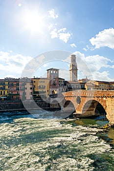 Ponte Pietra bridge on Adige river