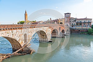 Ponte Pietra bridge in Verona, Italy