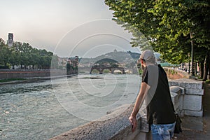 Ponte Pietra a bridge in Verona, northern Italy.