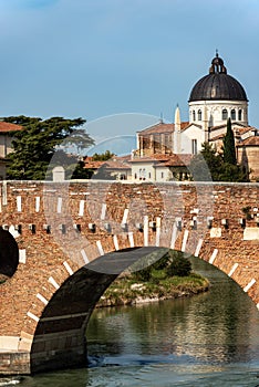 Ponte Pietra and Church of San Giorgio in Braida - Verona Veneto Italy