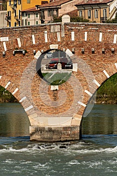 Ponte Pietra - Stone bridge and River Adige in Verona Italy