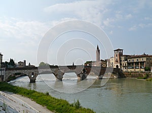 Ponte Pietre a bridge in Verona in Italy photo