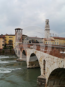 Ponte Pietre a bridge in Verona in Italy photo