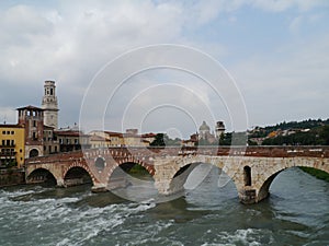 Ponte Pietre a bridge in Verona in Italy photo