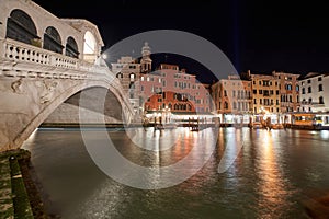 Ponte Rialto in Venice at night. Long Exposure of Venice