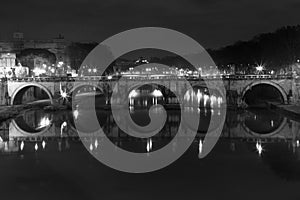 Ponte Sant Angelo, bridge in Rome. Italy. Black White