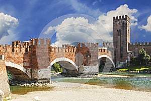 Ponte Scaligero over the river Adige and the castle of Castelvecchio, Verona