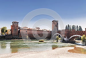 Ponte Scaligero over the river Adige and the castle of Castelvecchio, Verona,