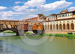 Ponte Vecchio bridge and Corridoio Vasariano Vasari Corridor in Florence, Italy