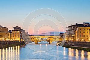 Ponte Vecchio bridge at night in Florence, Tuscany, Italy