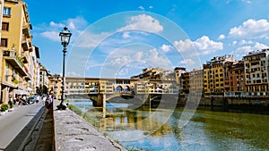 Ponte Vecchio bridge over the Arno River in Florence Italiy, colourful bridge over the river in Florence