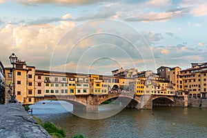 Ponte Vecchio bridge over the Arno river in Florence, Italy