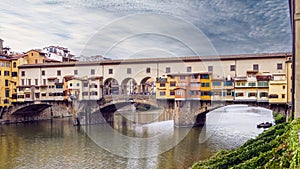 Ponte Vecchio bridge that spans the Arno River in Florence, Italy.