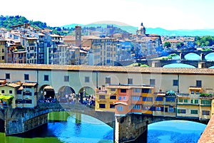 Ponte Vecchio is a medieval bridge over the Arno River in Florence. photo