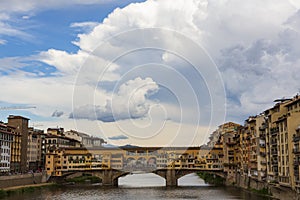 The Ponte Vecchio, a medieval stone closed-spandrel segmental arch bridge over the Arno River