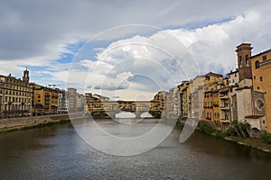 The Ponte Vecchio, a medieval stone closed-spandrel segmental arch bridge over the Arno River