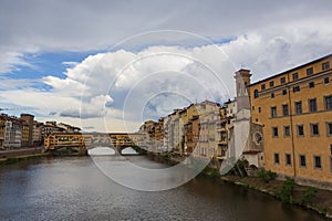 The Ponte Vecchio, a medieval stone closed-spandrel segmental arch bridge over the Arno River