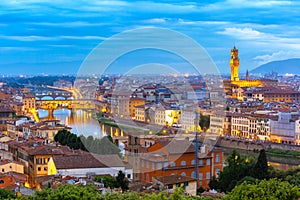 Ponte Vecchio and Palazzo Vecchio, Florence, Italy