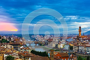 Ponte Vecchio and Palazzo Vecchio, Florence, Italy