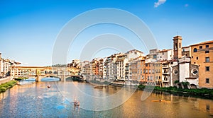 Ponte Vecchio with river Arno at sunset, Florence, Italy