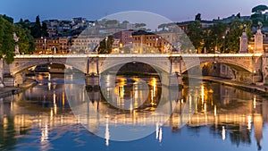 Ponte Vittorio Emanuele II is bridge across Tiber day to night timelapse in Rome, Italy