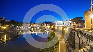 Ponte Vittorio Emanuele II is bridge across Tiber day to night timelapse in Rome, Italy