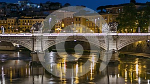Ponte Vittorio Emanuele II is bridge across Tiber day to night timelapse in Rome, Italy