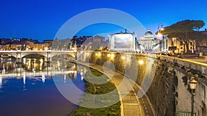 Ponte Vittorio Emanuele II is bridge across Tiber day to night timelapse in Rome, Italy