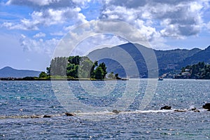 Pontikonis or Mouse island off the coast of Corfu, Greece