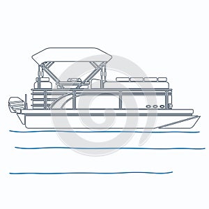 Outline Style Side View Pontoon Boat Vector Illustration