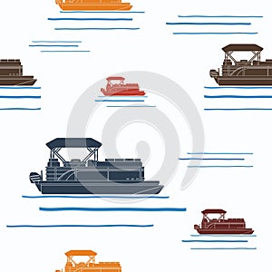 Side View Pontoon Boat Vector Illustration Seamless Pattern photo