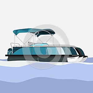 Flat Semi-Oblique Side View Pontoon Boat Vector Illustration photo