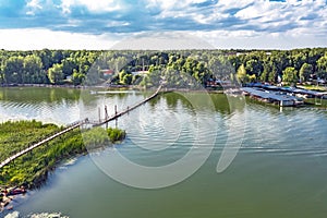 Pontoon bridge over the Razdelnaya River. Berdsk, Russia