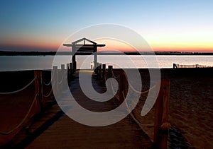 The pontoon of Marennes beach one evening