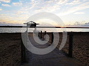 The pontoon of Marennes beach one evening