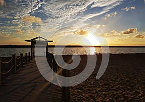 The pontoon of Marennes beach one evening