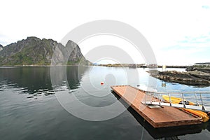 Pontoon, mounts and fjord of Sakrisoy photo