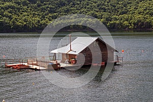 Pontoons houses in Vacha Dam, Devin Municipality, South Bulgaria