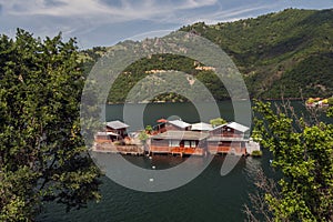 Pontoons houses in Vacha Dam, Devin Municipality, South Bulgaria