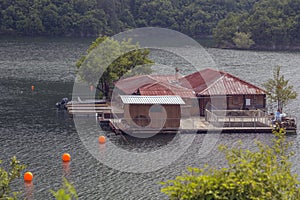 Pontoons houses in Vacha Dam, Devin Municipality, South Bulgaria