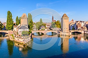 The Ponts Couverts and Notre-Dame de Strasbourg cathedral in Strasbourg, France
