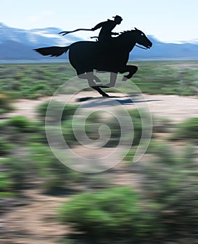 Pony Express Rider against a motion blurred background