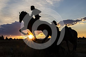 Pony Express Statue in Sunset near Casper, Wyoming