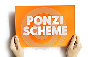 Ponzi scheme text quote on card, business concept background