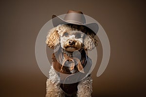 Poodle Dog Dressed As A Cowboy At Work