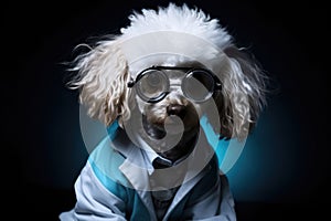 Poodle Dog Dressed As A Doctor On Black Background photo
