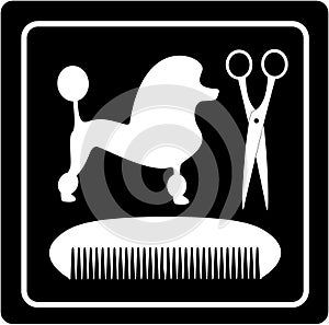 Poodle dog, scissors and comb black icon