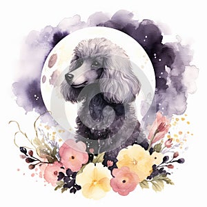 Poodle dog Watercolor Generative Ai