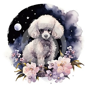 Poodle dog Watercolor Generative Ai