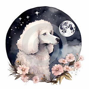 Poodle dog Watercolor Generative Ai